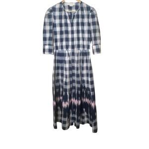 Sachin & Babi Made in India Size 8 Mari Indigo Check Midi Button Up Shirt Dress